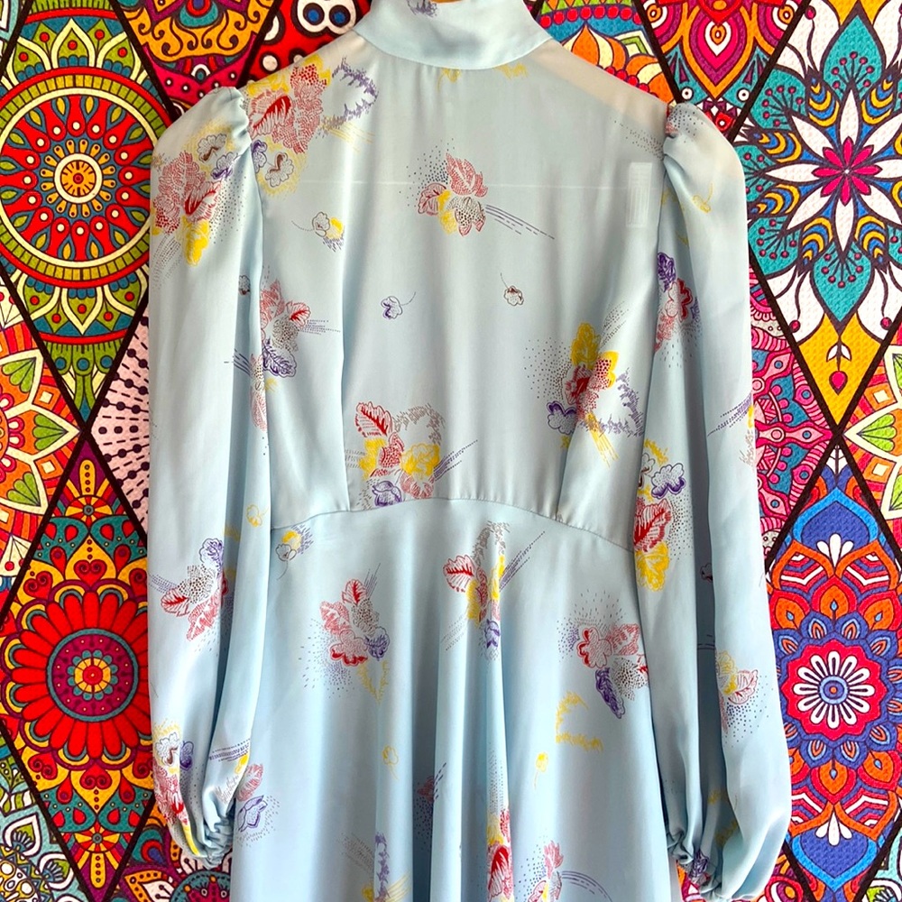 Vintage 1970s Sheer Mock Neck Long Sleeved Dress Sz 8 - Picture 3 of 8